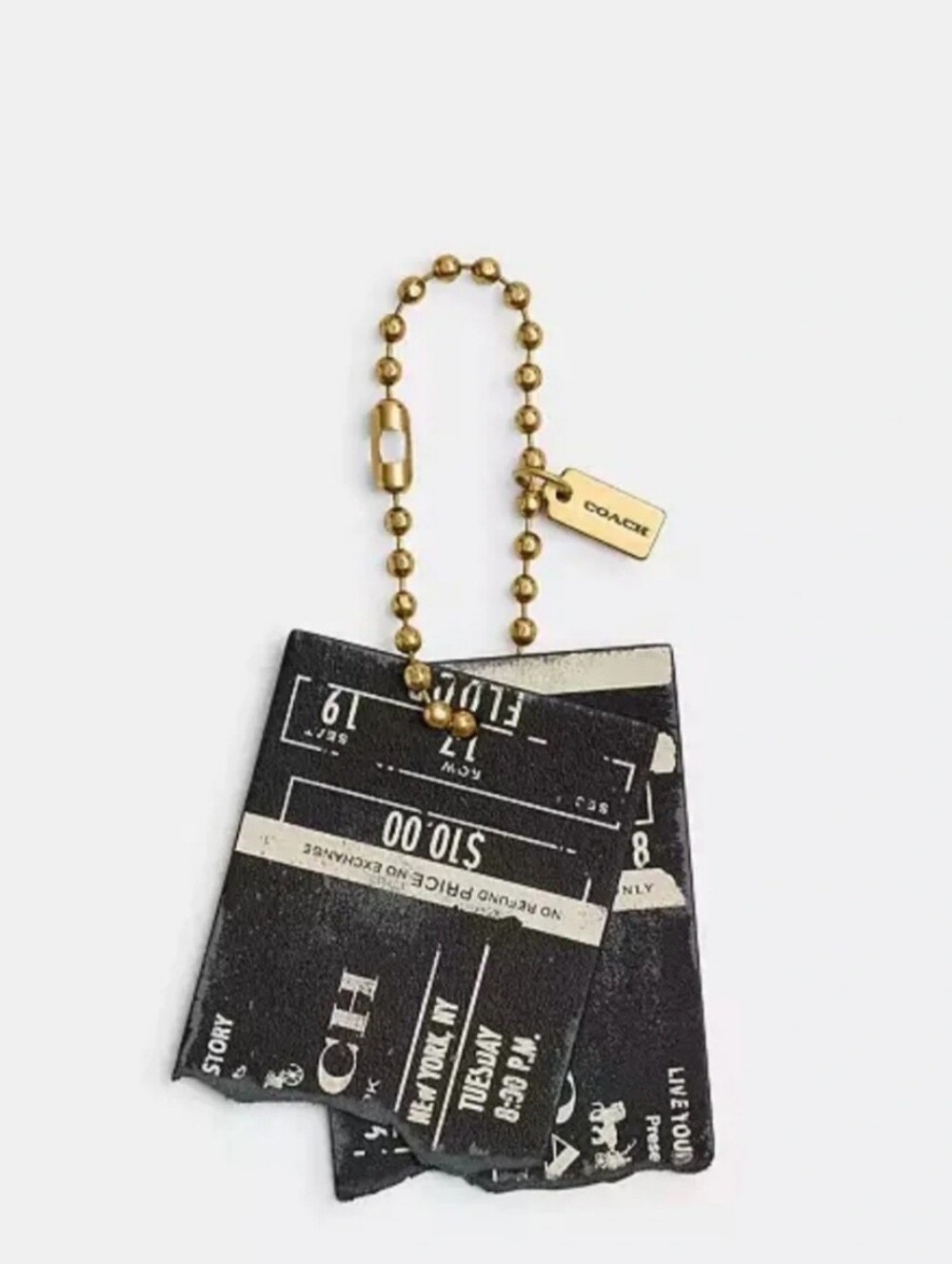 NWT Coach Black and Cream Friendship Ticket Charm Leather with Chain